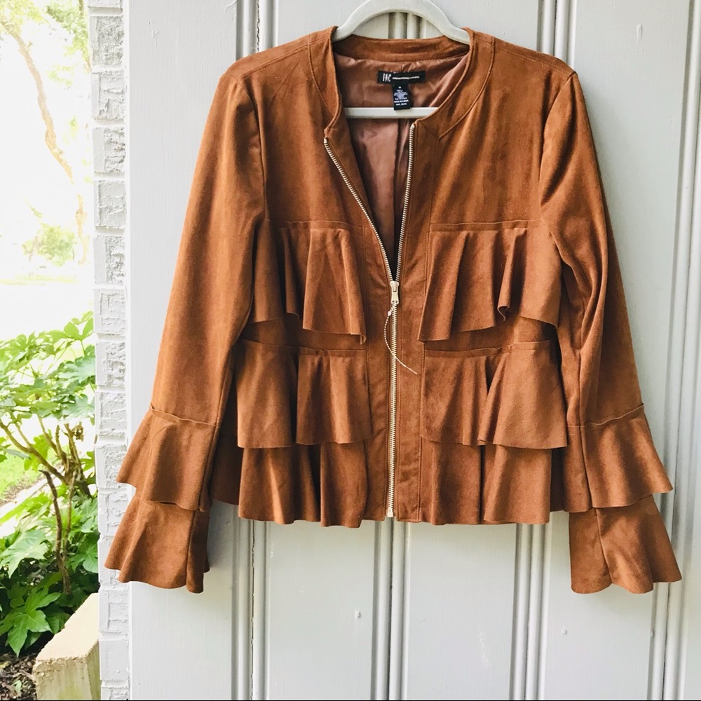 NWOT faux suede ruffle-fringe jacket